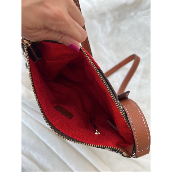 Kate Spade Brown/White pattern crossbody with red stripe - Picture 4 of 6
